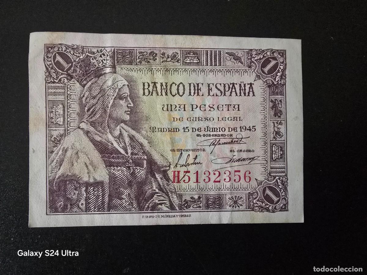 Billetes espa&ntilde;oles: 1 PESETA DE 1945.. .SERIE H....MUY BONITO.... ES EL DE LAS FOTOS