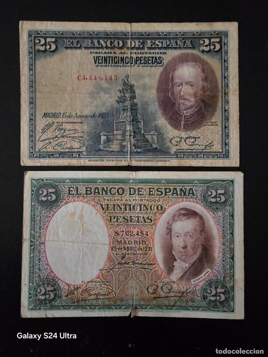 Billetes espa&ntilde;oles: LOTE DE 2 BILLETES 25 PESETAS....1928 y 1931.... EL DE LAS FOTOS