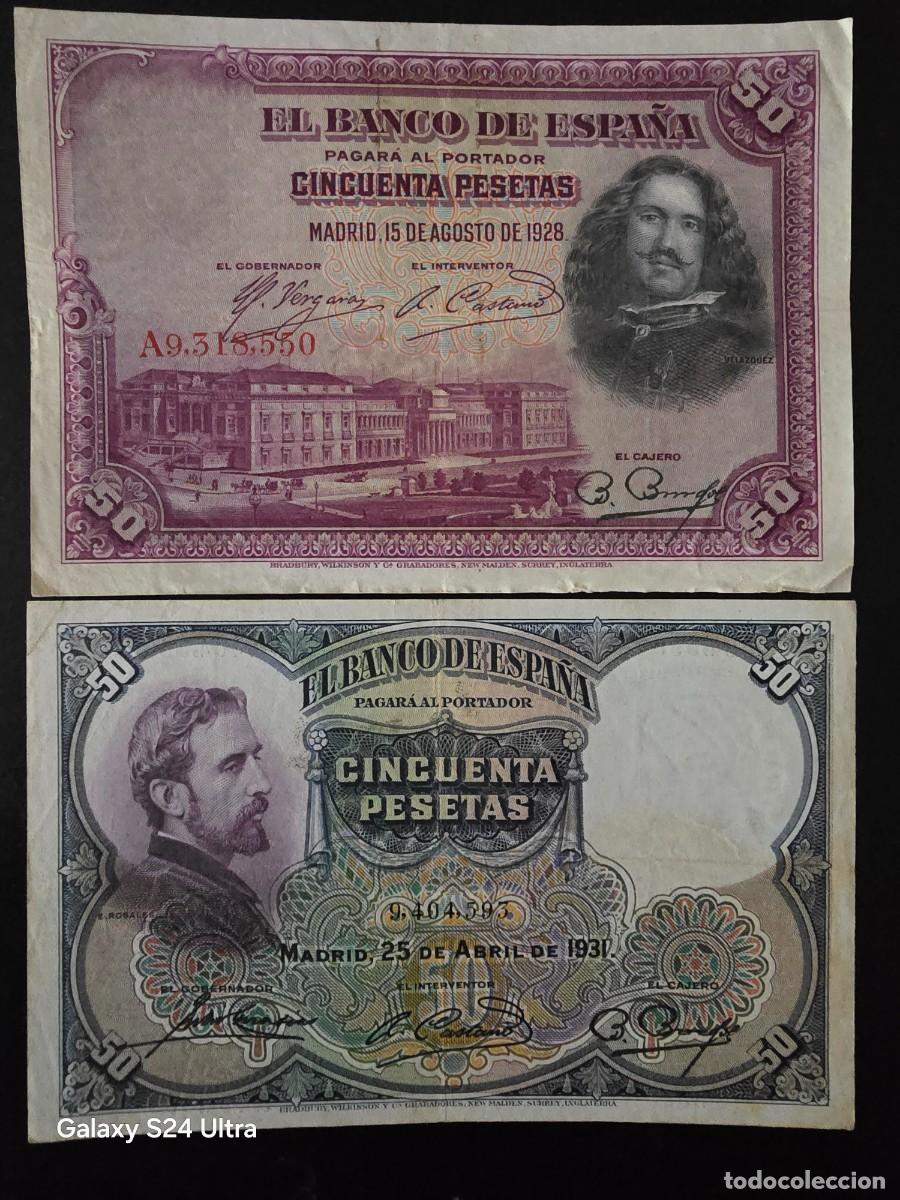 Billetes espa&ntilde;oles: LOTE DE 2 BILLETES 50 PESETAS....1928 y 1931....MUY BONITOS... EL DE LAS FOTOS