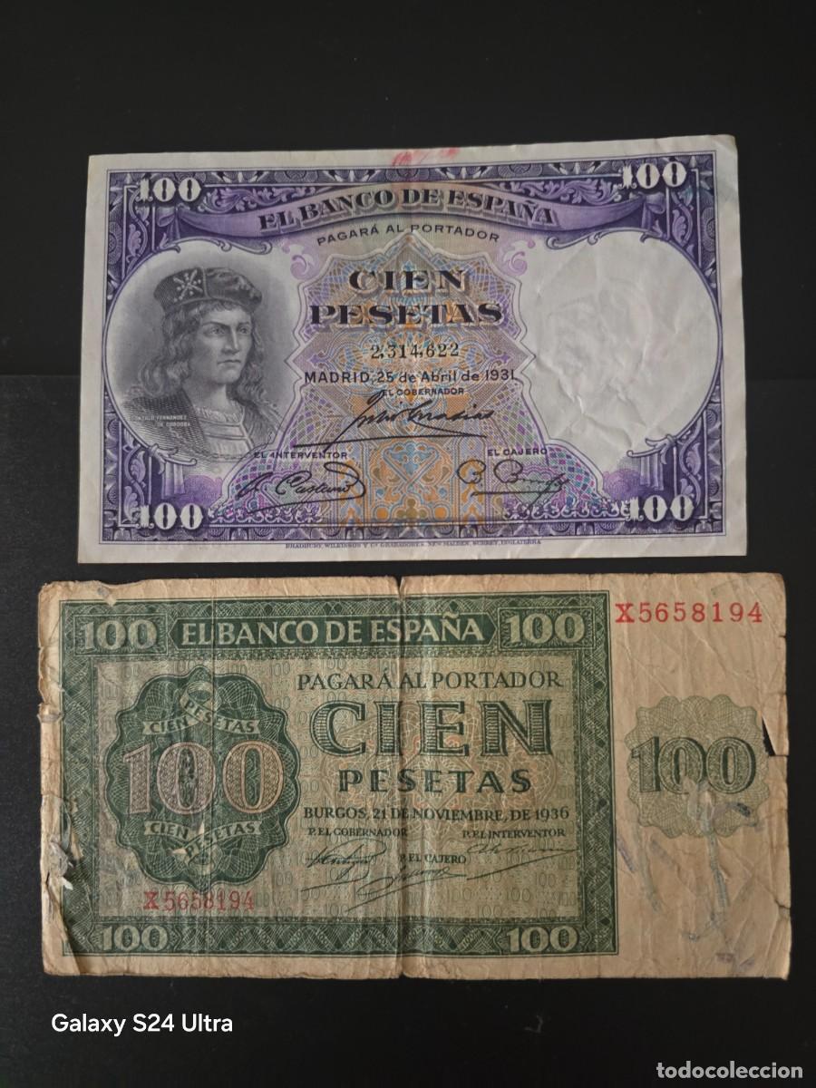 Billetes espa&ntilde;oles: LOTE DE 2 BILLETES 100 PESETAS....1931 y 1936..... EL DE LAS FOTOS