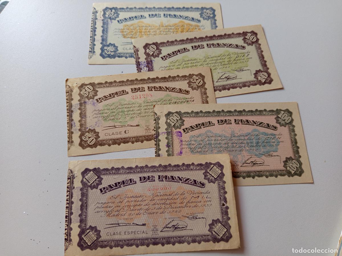 Billetes espa&ntilde;oles: LOTE ANTIGUO PAPEL DE FINANZAS DE 5, 10,50,100, 1000 PESETAS