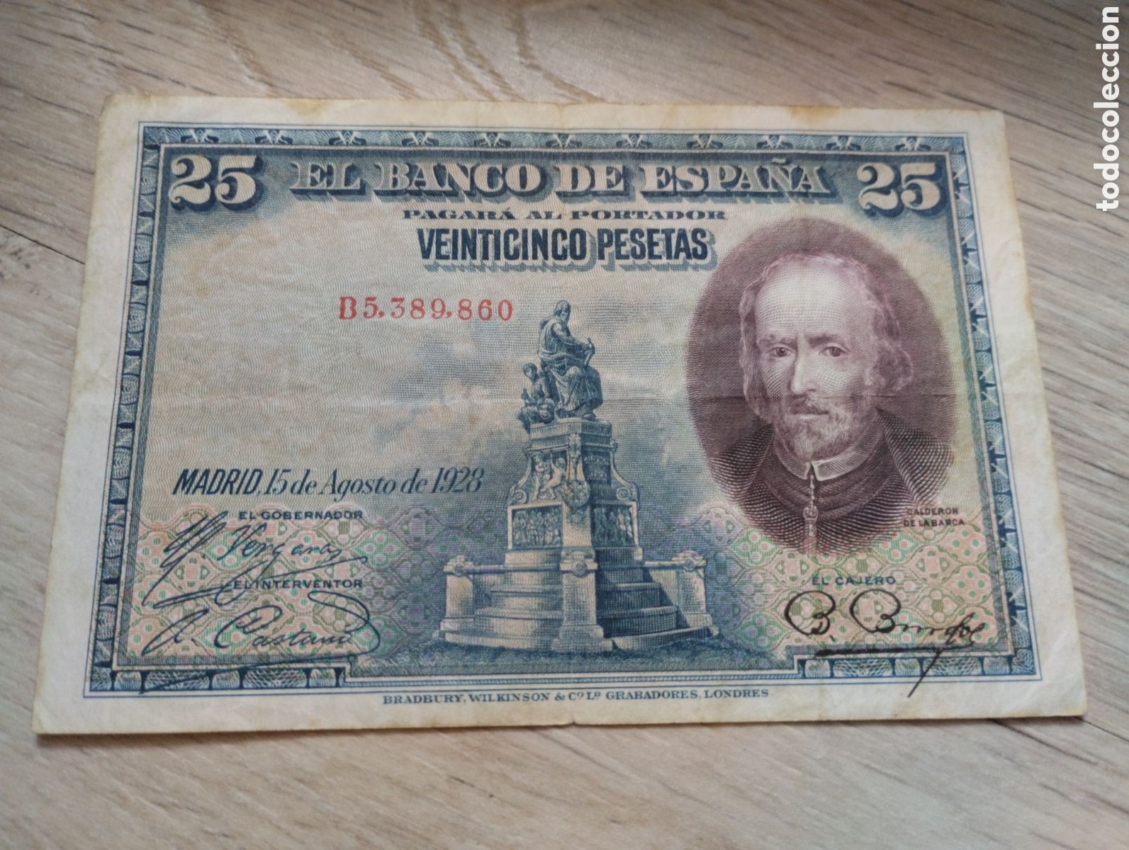 Billetes espa&ntilde;oles: Billete 25 pesetas Madrid 15 de agosto de 1928 serie B circulado
