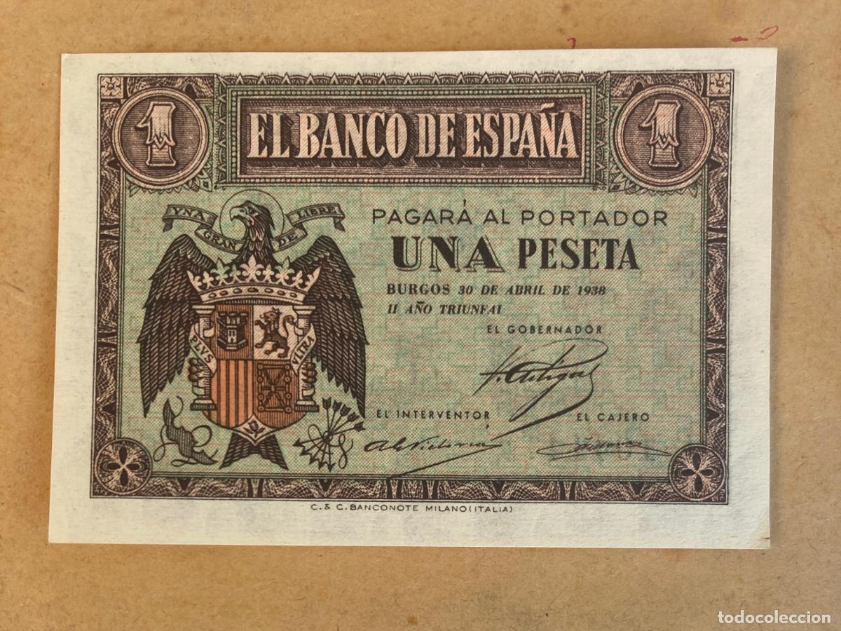 Billetes espa&ntilde;oles: UNA PESETA, BURGOS 30 ABRIL DE 1938, SIN CIRCULAR, SERIE A.