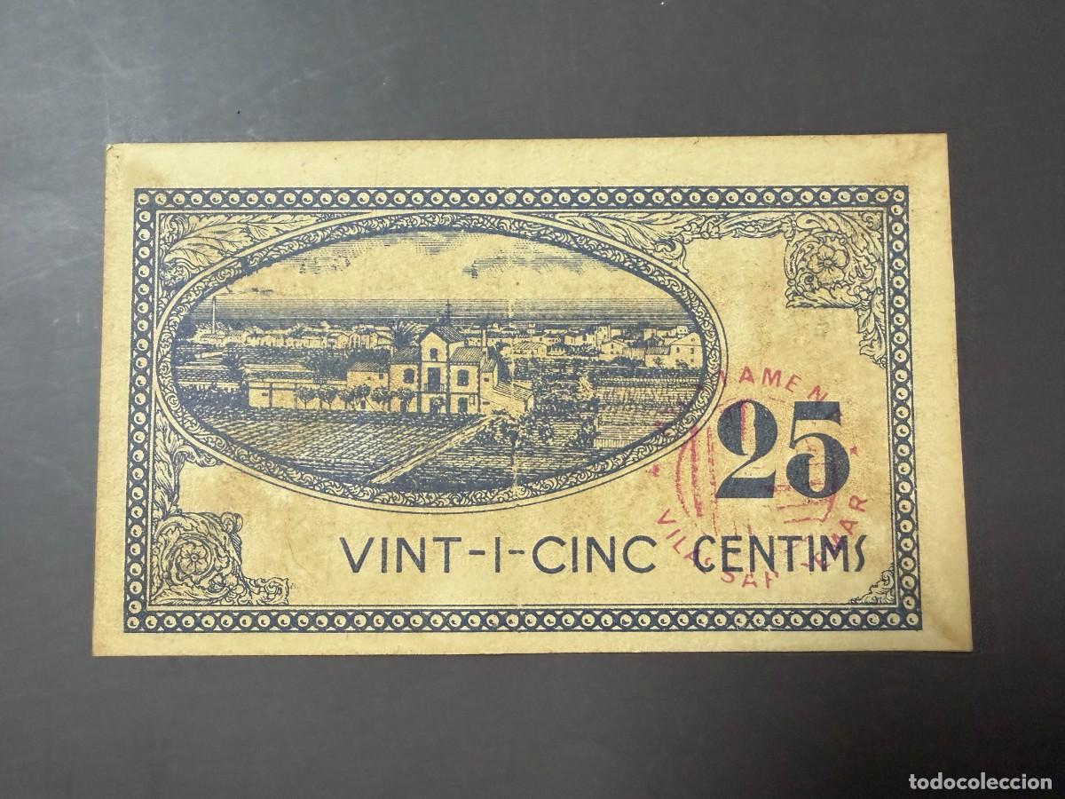 Billetes espa&ntilde;oles: BILLETE LOCAL 25 C&Eacute;NTIMOS VILASSAR DE MAR BARCELONA 1937 &ndash; GUERRA CIVIL &ndash; MBC+ &ndash; N&ordm; 010564