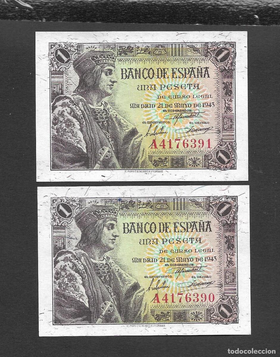 Billetes espa&ntilde;oles: PAREJA CORRELATIVA 1 PESETA 1943 SERIE A S/C