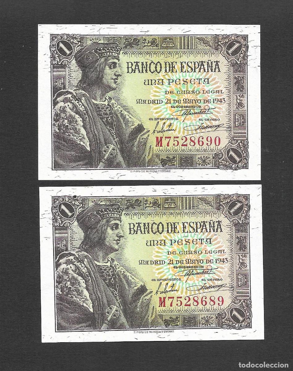 Billetes espa&ntilde;oles: PAREJA CORRELATIVA 1 PESETA 1943 SERIE M S/C