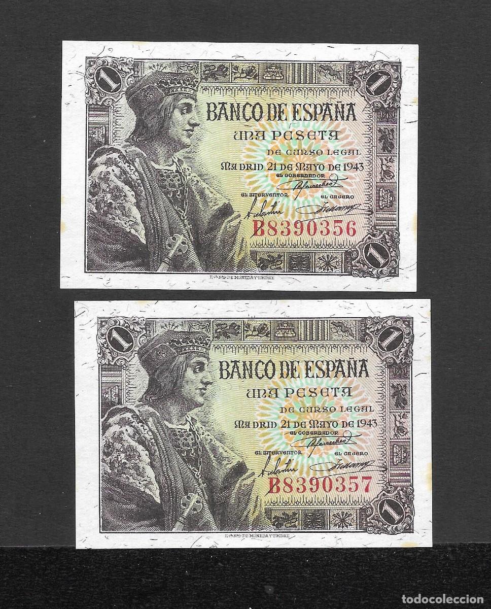Billetes espa&ntilde;oles: PAREJA CORRELATIVA 1 PESETA 1943 SERIE B S/C