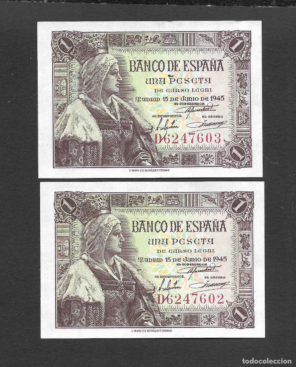 Billetes espa&ntilde;oles: PAREJA CORRELATIVA 1 PESETA 1945 SERIE D S/C