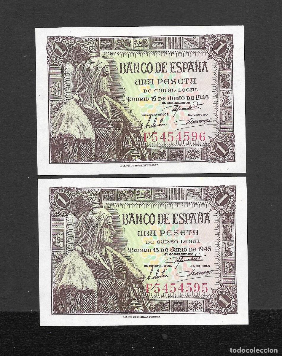 Billetes espa&ntilde;oles: PAREJA CORRELATIVA 1 PESETA 1945 SERIE F S/C