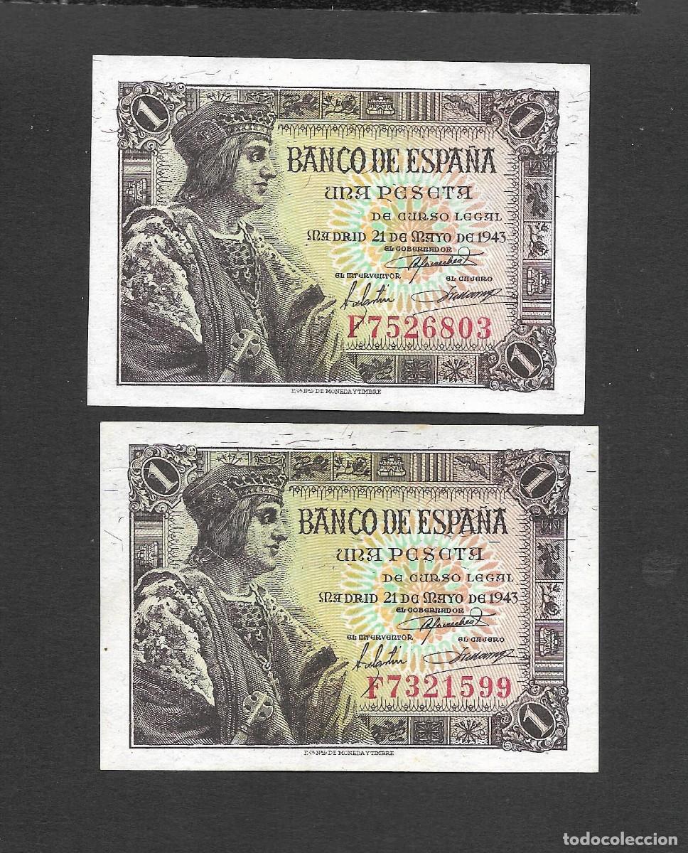 Billetes espa&ntilde;oles: 2 BILLETES 1 PESETA 1943 SERIE F EBC+/ S/C-