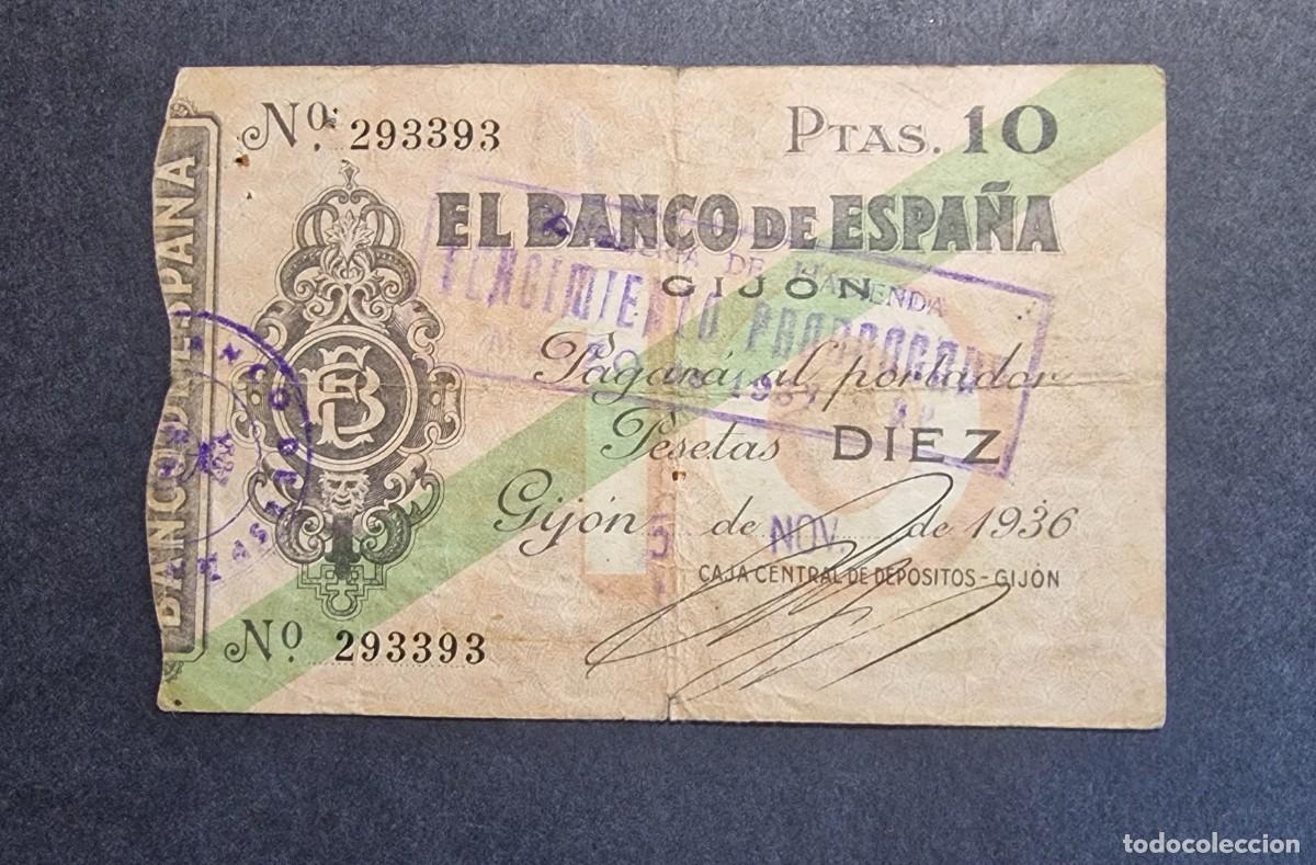 Billetes espa&ntilde;oles: BANCO DE ESPA&Ntilde;A GIJON BUEN EJEMPLAR |SOLO ACEPTO PAYPAL| BILLETE 10 PESETAS 1936 LEER DESCRIPCI
