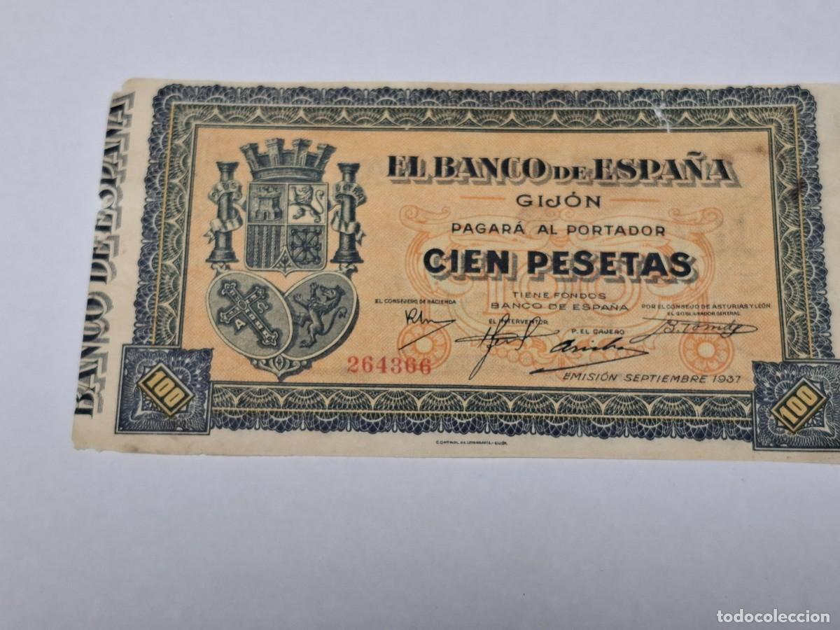 Billetes espa&ntilde;oles: Billete de CIEN PESETAS del Septiembre de 1937 BANCO DE ESPA&Ntilde;A en Gij&oacute;n sin serie en MBC+