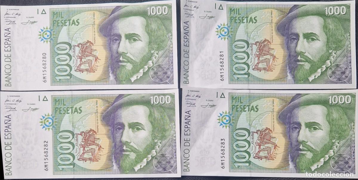 Billetes espa&ntilde;oles: 4 BILLETES DE MIL PESETAS 12 OCTUBRE 1992 SERIE 6 M CORRELATIVOS.