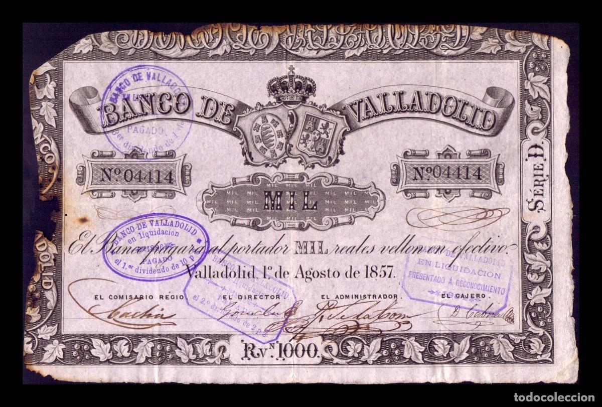 Billetes espa&ntilde;oles: Espa&ntilde;a Banco de Valladolid 1000 Reales Vellon 1857 Pick S434 Mbc Vf