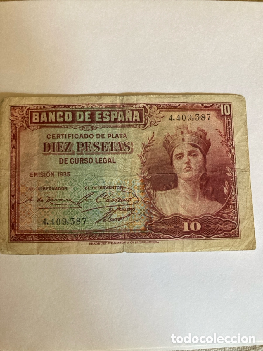 Billetes espa&ntilde;oles: billete de 10 pesetas 1935