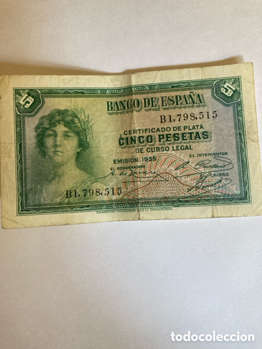 Billetes espa&ntilde;oles: billete de 5 pesetas a&ntilde;o 1935