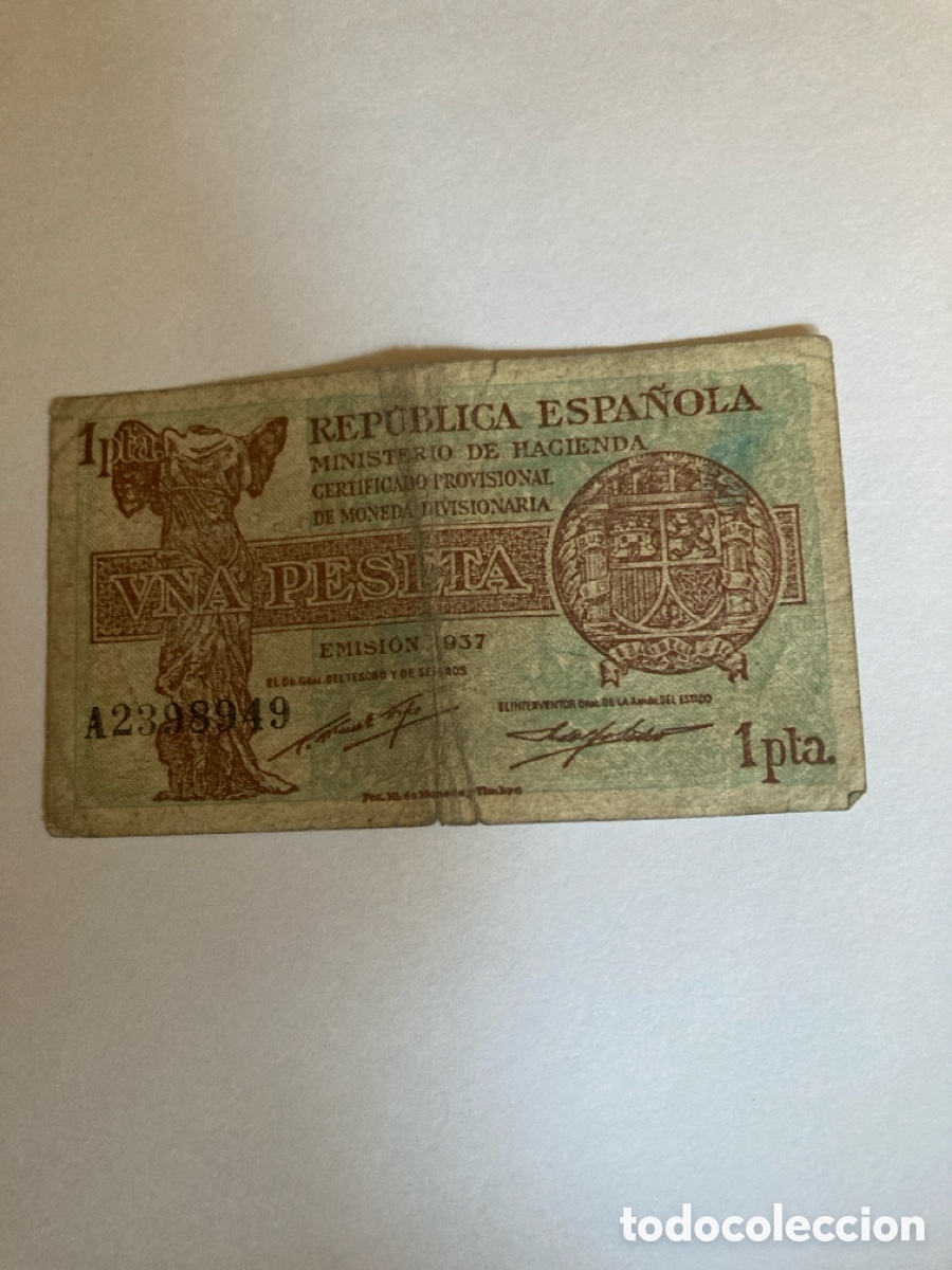 Billetes espa&ntilde;oles: billete una peseta rep&uacute;blica espa&ntilde;ola