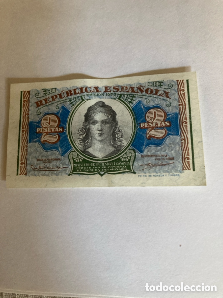 Billetes espa&ntilde;oles: billete 2 pesetas rep&uacute;blica espa&ntilde;ola 1938