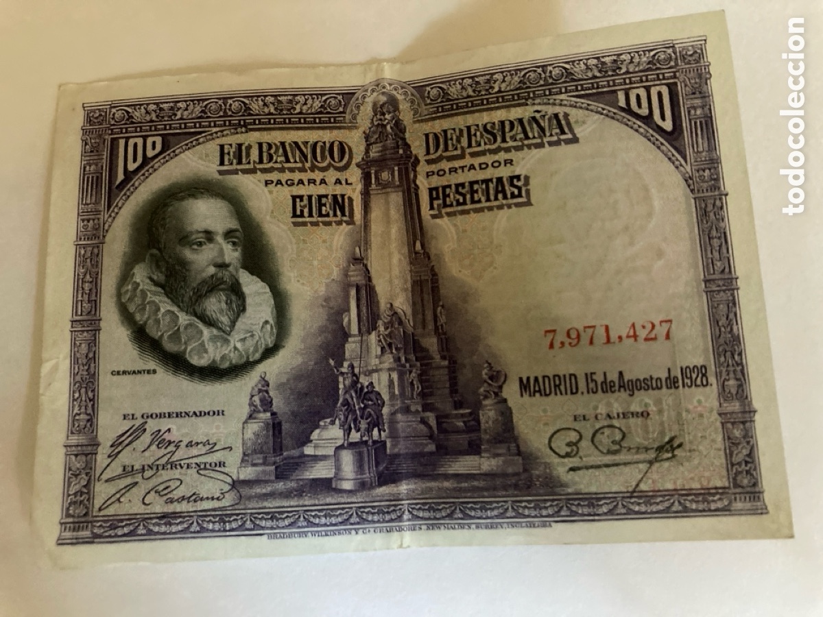 Billetes espa&ntilde;oles: billete 100 Pts Miguel de Cervantes a&ntilde;o 1928