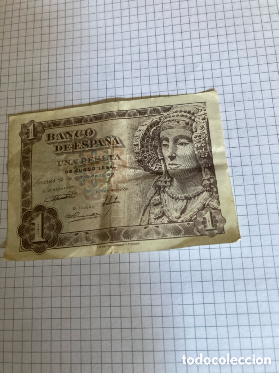 Billetes espa&ntilde;oles: billete de una peseta 1948 Dama de Elche