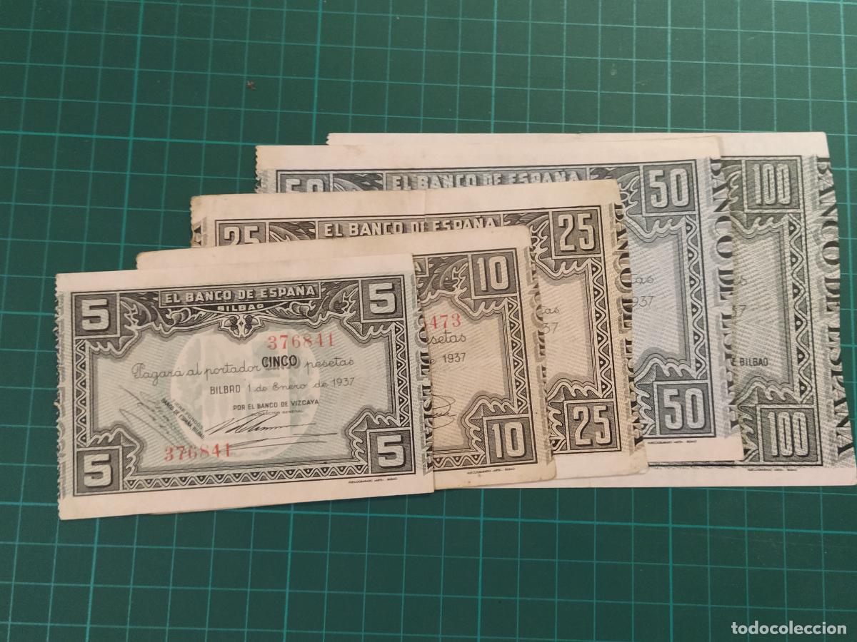 Billetes espa&ntilde;oles: GUERRA CIVIL - LOTE DE 5 BILLETES - BANCO DE ESPA&Ntilde;A BILBAO - 5 10 25 50 100 -VER FOTOS-(116.516)