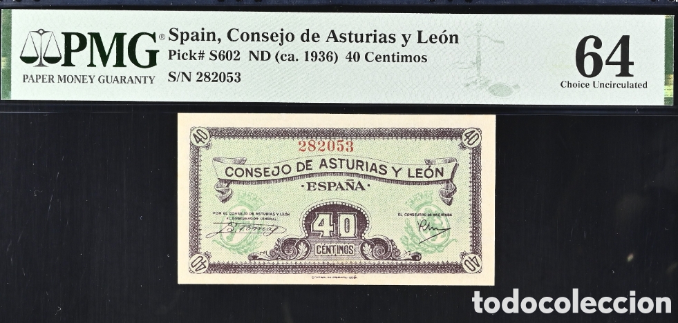 Billetes espa&ntilde;oles: Billete 40 C&Eacute;NTIMOS 1937 -ASTURIAS Y LE&Oacute;N- PMG64