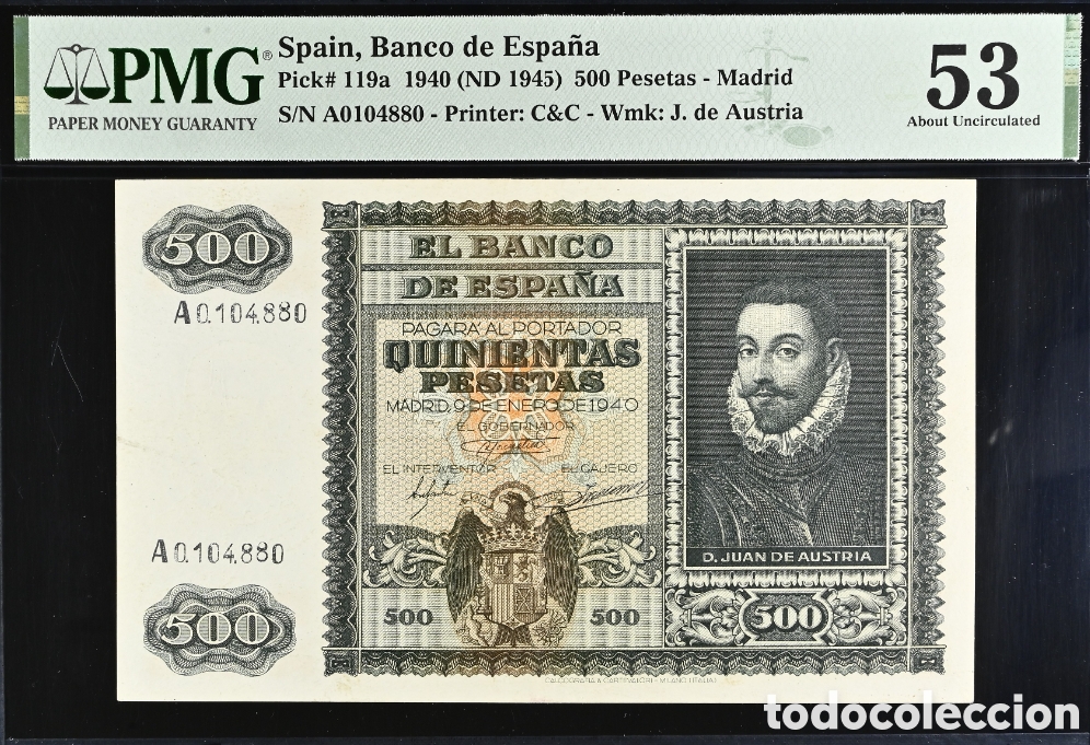 Billetes espa&ntilde;oles: Billete 500 PESETAS 1940 -JUAN DE AUSTRIA- PMG 53