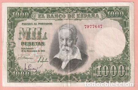 Billetes espa&ntilde;oles: Edifil: 463. 1.000 Ptas. de 1951. Sin serie. BC.