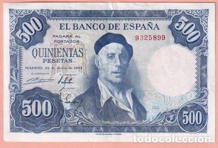 Spanish Banknotes: Edifil: 468. 500 Ptas. de 1954. Sin serie. MBC.