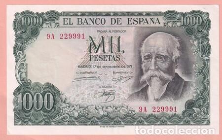 Billetes espa&ntilde;oles: 474d. 1.000 Ptas. de 1971. Serie 9A. Raro. EBC.