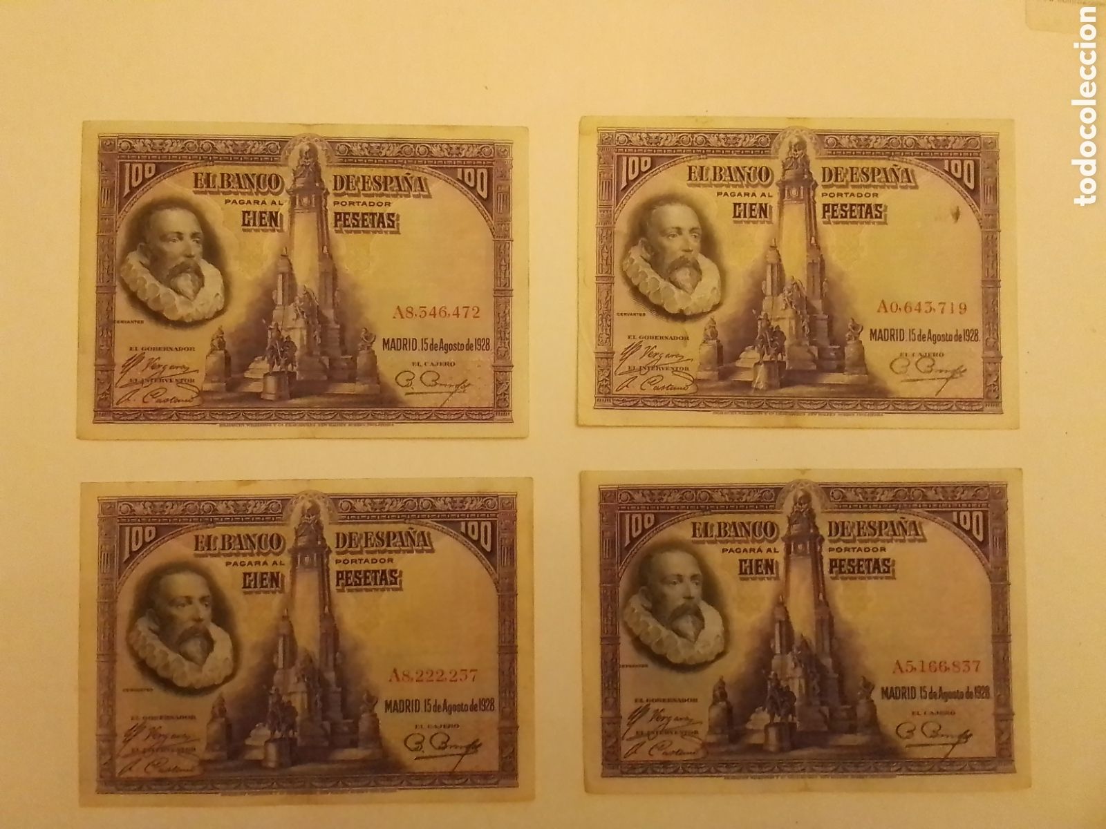 Billetes espa&ntilde;oles: 4 Billetes de 100 Ptas, A&ntilde;o 1928