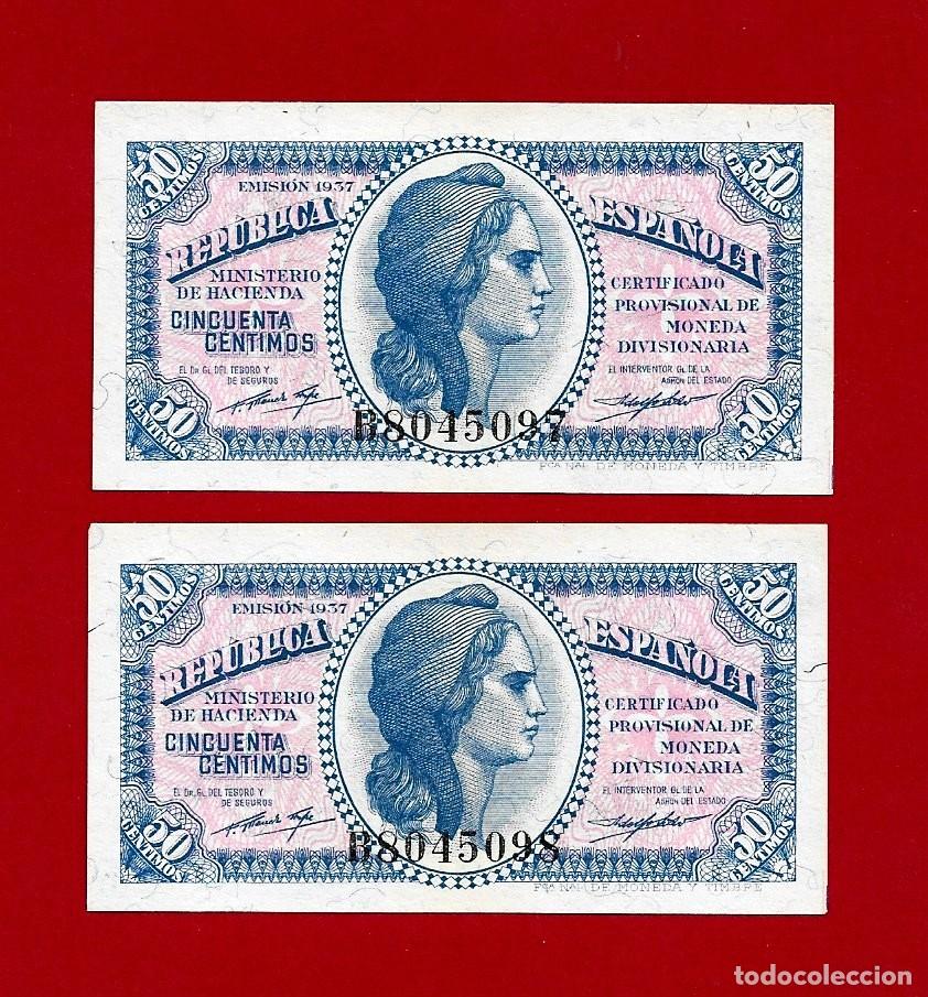 Billetes espa&ntilde;oles: SPAIN P93 1x 50 CENTIMOS 1937 REPUBLICA SIN CIRCULAR SC UNC SERIE B
