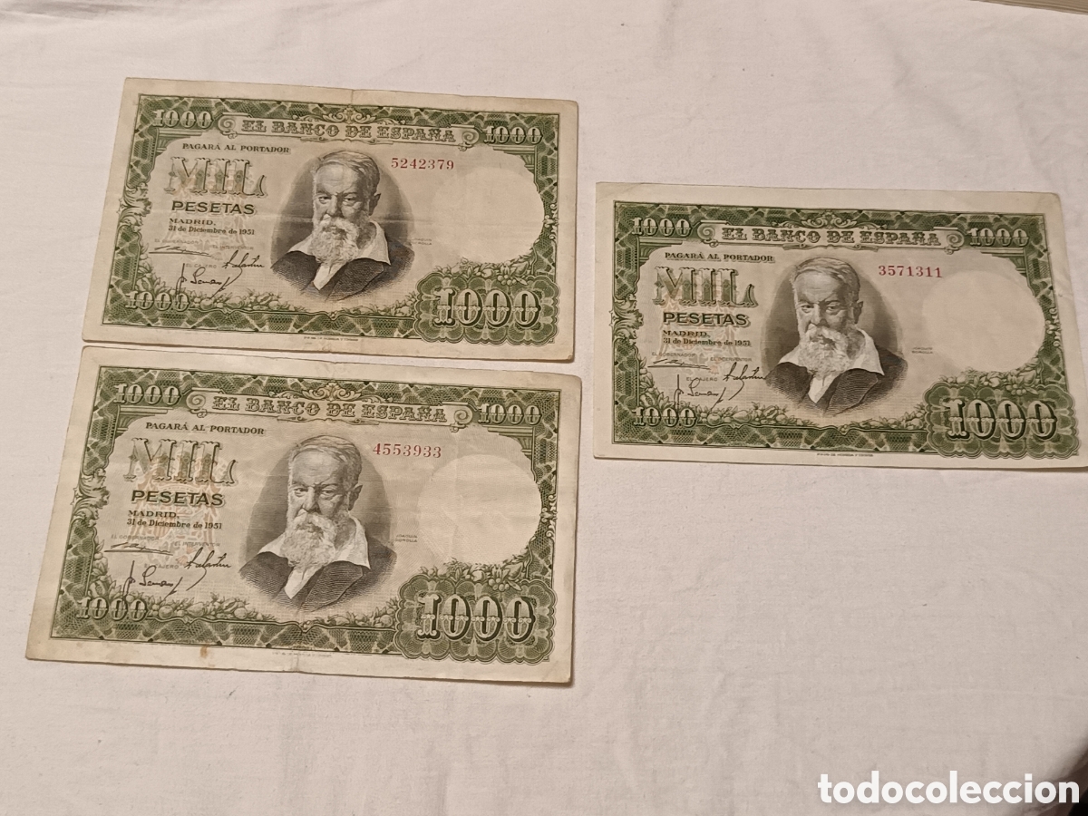 Billetes espa&ntilde;oles: LOTE X 3 BILLETES DE 1000 PESETAS 1951 , SIN SERIE