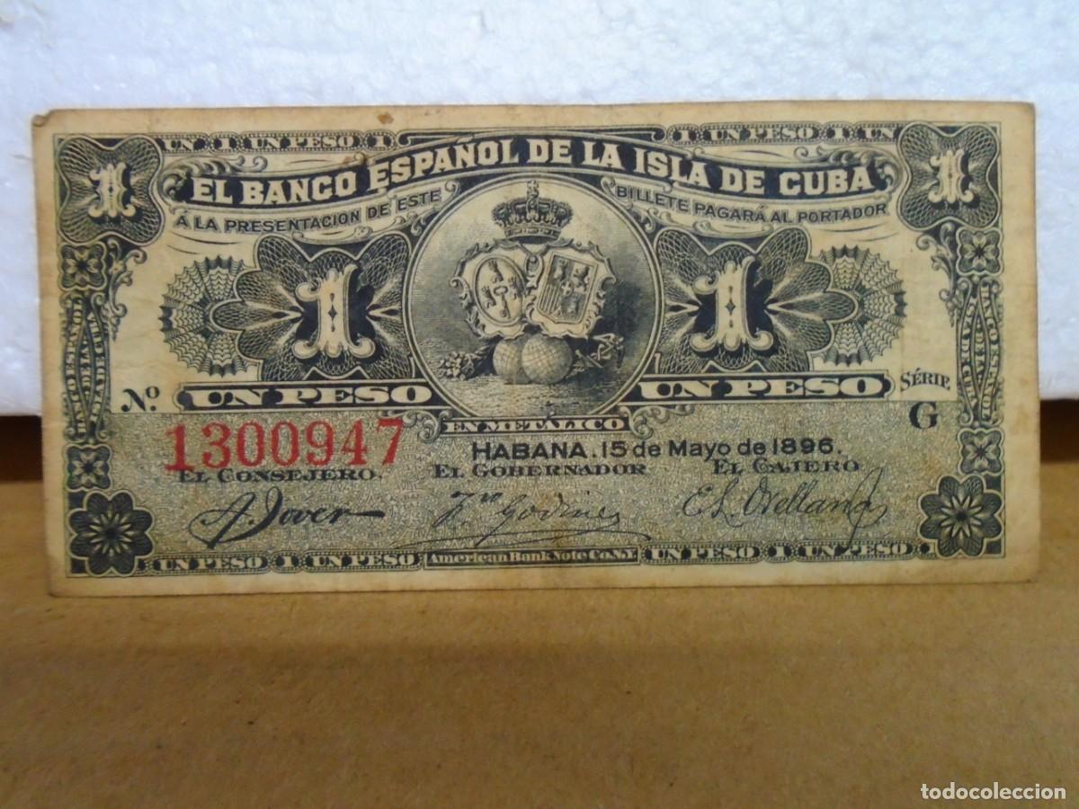 Billetes espa&ntilde;oles: EL BANCO DE ESPA&Ntilde;A DE LA ISLA DE CUBA. BILLETE DE UN PESO .HABANA 15/5/1896.