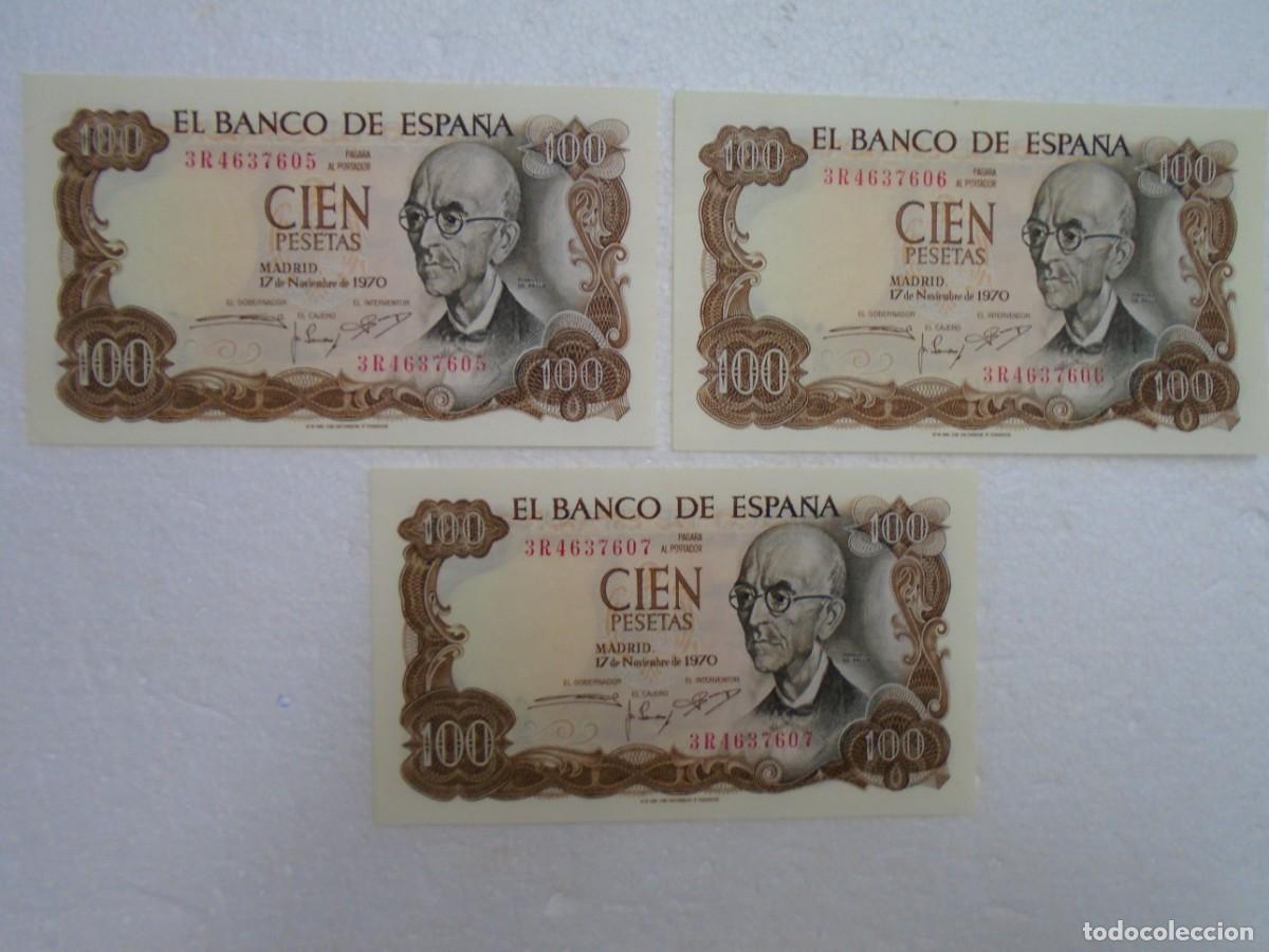 Billetes espa&ntilde;oles: EL BANCO DE ESPA&Ntilde;A .3 BILLETES DE 100 PESETAS 1970(NUMERACION CORRELATIVA)