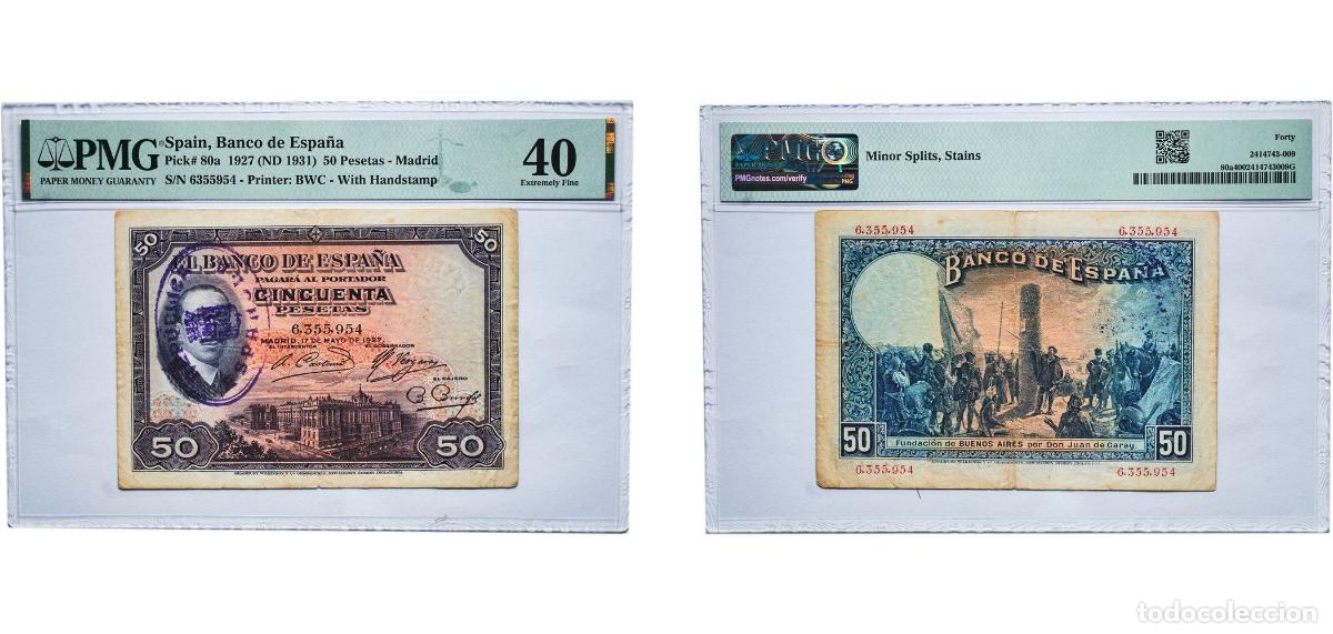 Billetes espa&ntilde;oles: Spain Kingdom 1927 (ND 1931) 50 Pesetas -Madrid With Handstamp Paper (10000000) PMG Extremely Fine