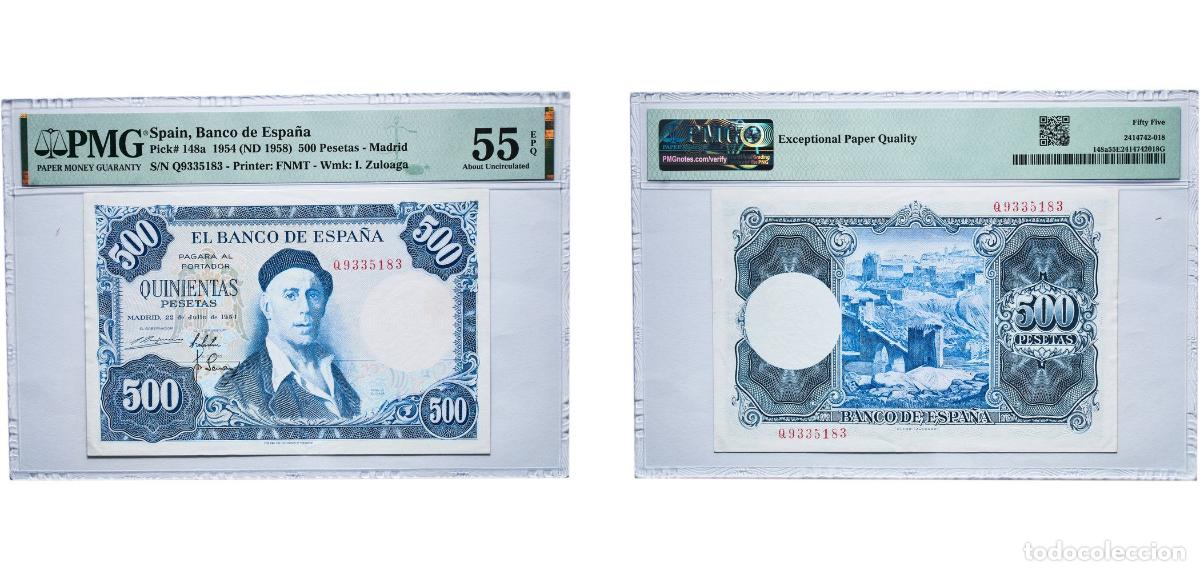 Billetes espa&ntilde;oles: Spain Kingdom 1954 (ND 1958) 500 Pesetas -Madrid Paper (215291000) PMG About Uncirculated 55 EPQ P