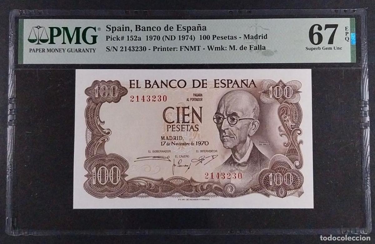 Banconote spagnole: 100 PESETAS 1970 FALLA SIN SERIE PMG 67 EPQ