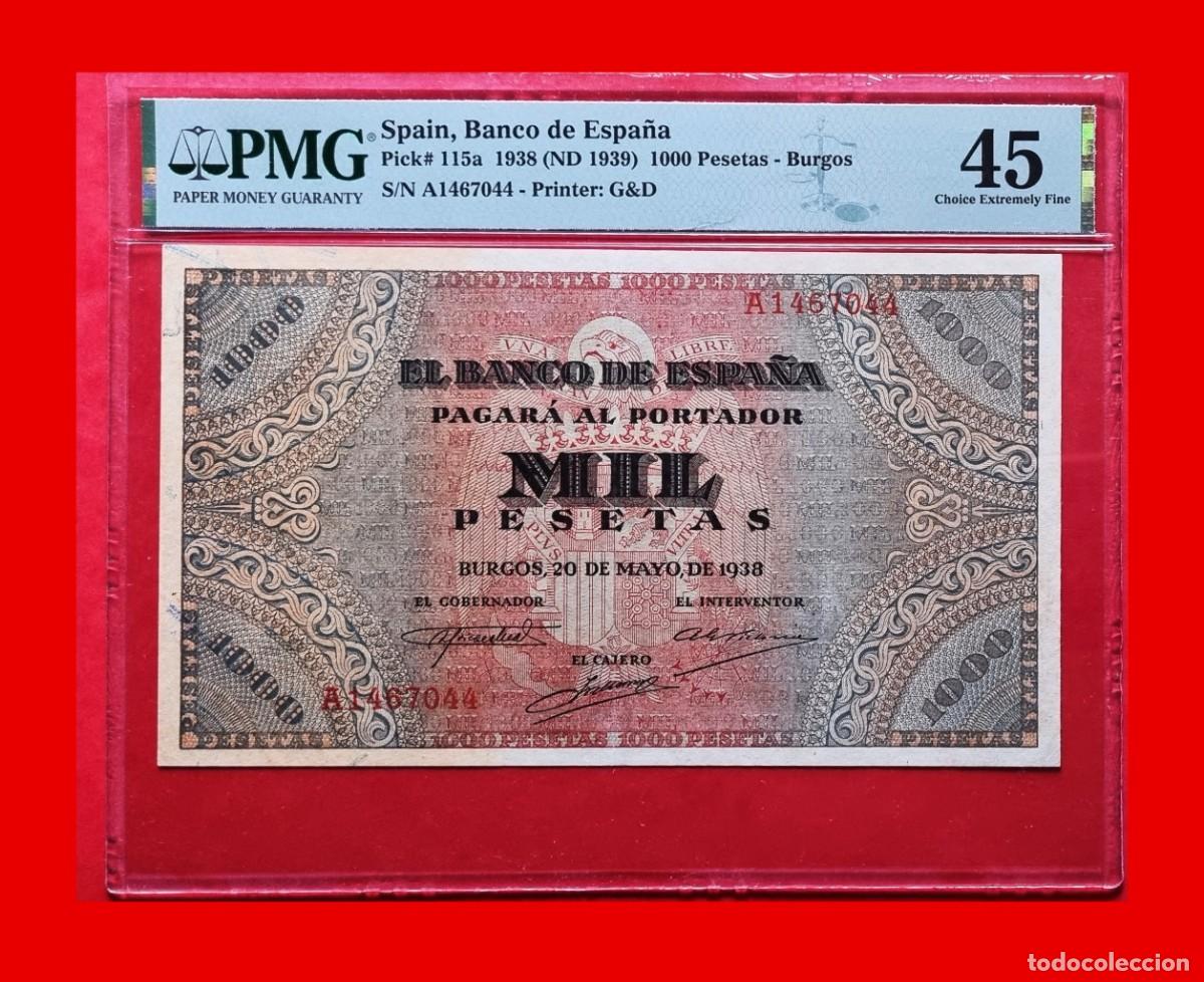 Billetes espa&ntilde;oles: ESTADO ESPA&Ntilde;OL EXCELENTE PMG 45 |SOLO ACEPTO PAYPAL| BILLETE 1000 PESETAS 1938 LEER DESCRIPCIO