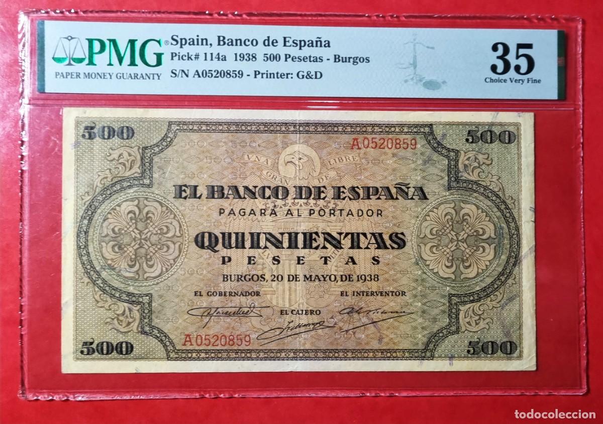 Billetes espa&ntilde;oles: ESTADO ESPA&Ntilde;OL EXCELENTE PMG 35 |SOLO ACEPTO PAYPAL| BILLETE 500 PESETAS 1938 LEER DESCRIPCION
