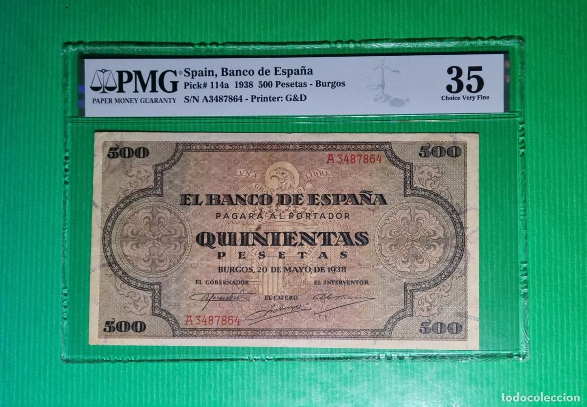 Billetes espa&ntilde;oles: ESTADO ESPA&Ntilde;OL BURGOS EXCELENTE PMG 35|SOLO ACEPTO PAYPAL| BILLETE 500 PESETAS 1938 LEER DESCRIPCION