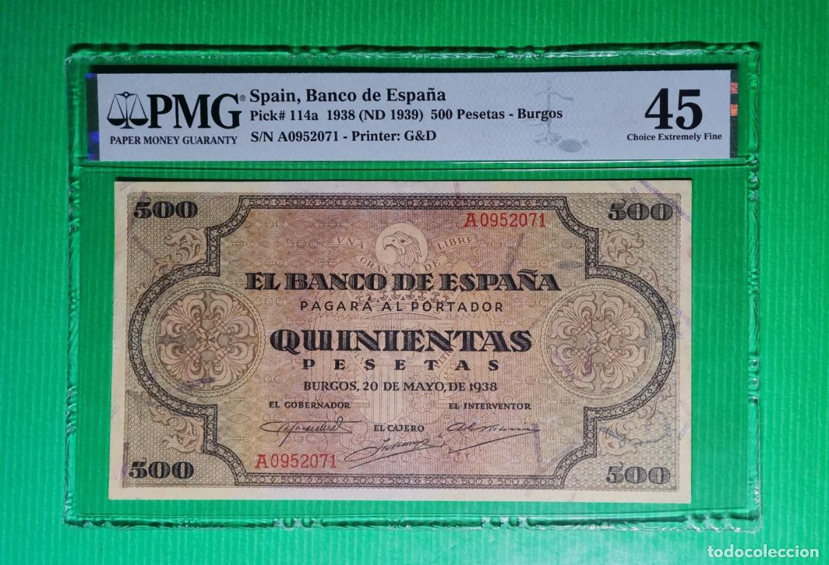 Billetes espa&ntilde;oles: ESTADO ESPA&Ntilde;OL BURGOS EXCELENTE PMG 45|SOLO ACEPTO PAYPAL| BILLETE 500 PESETAS 1938 LEER DESCRIPCION