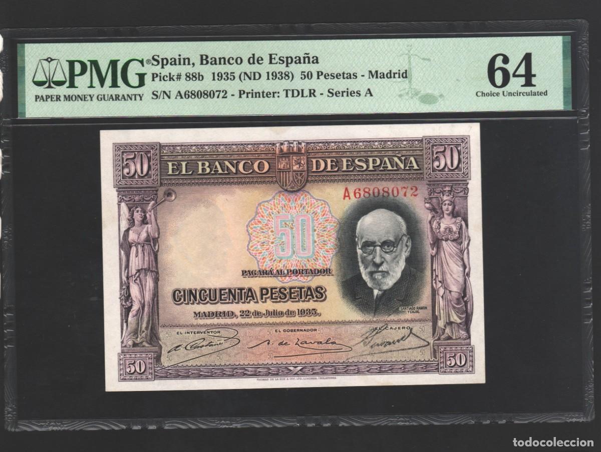 Billetes espa&ntilde;oles: SERIE A RAMON Y CAJAL PRECIOSO PMG 64 |SOLO ACEPTO PAYPAL| BILLETE 50 PESETAS 1935 LEER DESCRIPCION