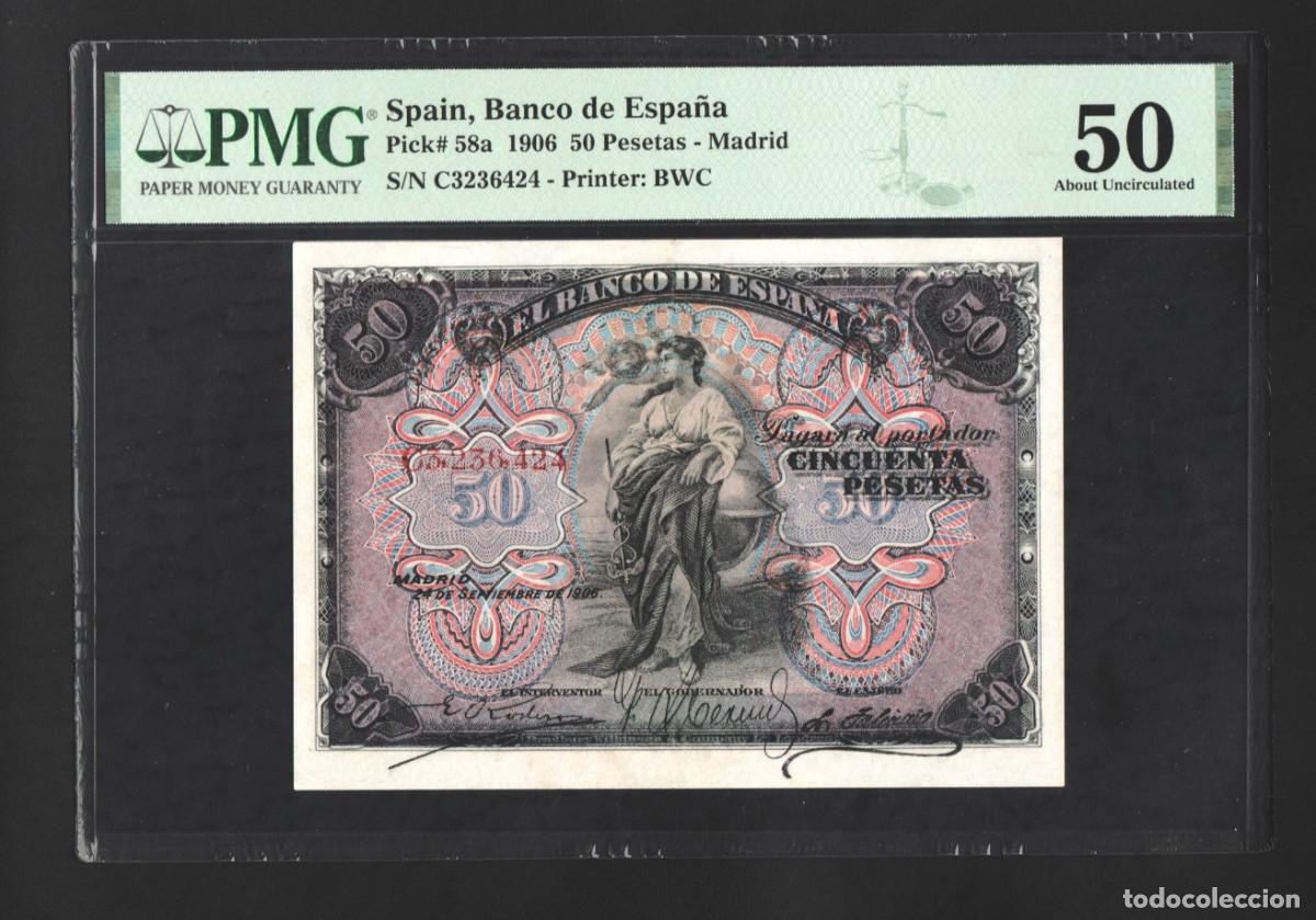 Billetes espa&ntilde;oles: CL&Aacute;SICO ALEGOR&Iacute;AS PRECIOSO PMG 50 |SOLO ACEPTO PAYPAL| BILLETE 50 PESETAS 1906 LEER DESCRIPCION