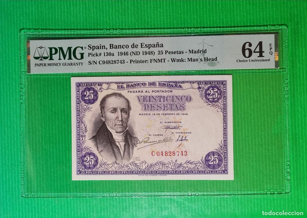 Billetes espa&ntilde;oles: ESTADO ESPA&Ntilde;OL PRECIOSO PMG 64 EPQ |SOLO ACEPTO PAYPAL| BILLETE 25 PESETAS 1946 LEER DESCRIPCION