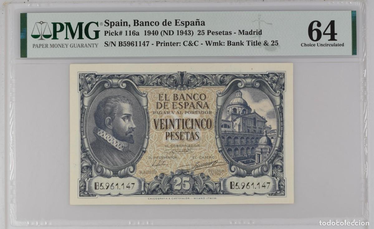 Billetes espa&ntilde;oles: ESTADO ESPA&Ntilde;OL HERRERA PRECIOSO PMG 64 |SOLO ACEPTO PAYPAL| BILLETE 25 PESETAS 1940 LEER DESCRIPCION