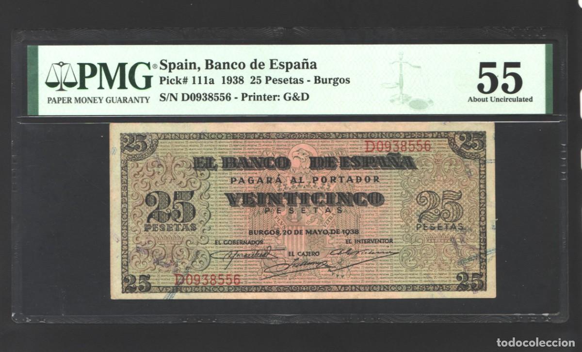 Billetes espa&ntilde;oles: ESTADO ESPA&Ntilde;OL BURGOS PMG 55 |SOLO ACEPTO PAYPAL| BILLETE 25 PESETAS 1938 LEER DESCRIPCION
