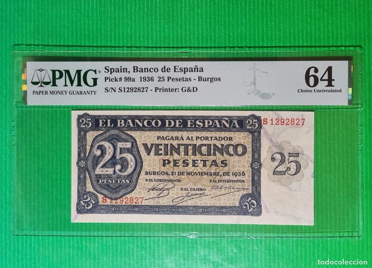 Billetes espa&ntilde;oles: ULTIMA SERIE S ESTADO ESPA&Ntilde;OL PMG 64 |SOLO ACEPTO PAYPAL| BILLETE 25 PESETAS 1936 LEER DESCRIPCION