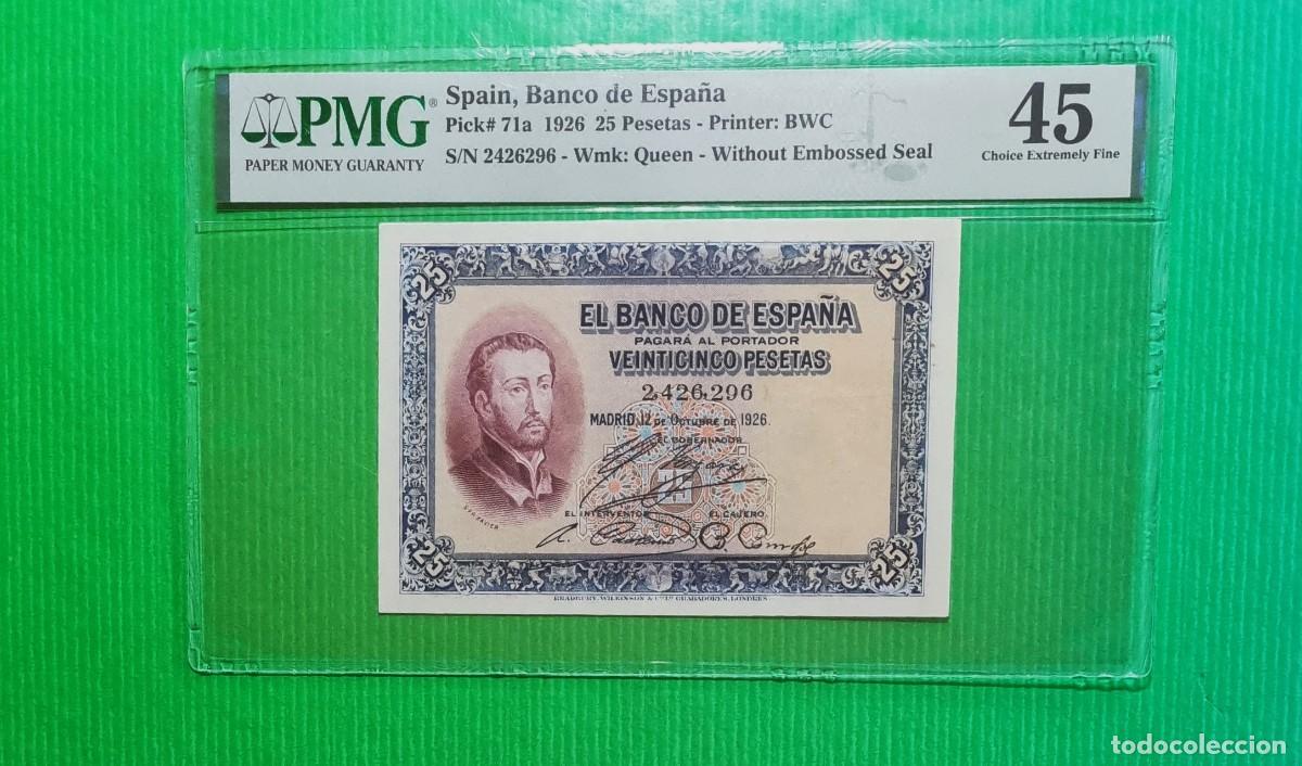 Billetes espa&ntilde;oles: SIN SERIE ESPA&Ntilde;A XAVIER PRECIOSO PMG 45|SOLO ACEPTO PAYPAL| BILLETE 25 PESETAS 1926 LEER DESCRIPCION