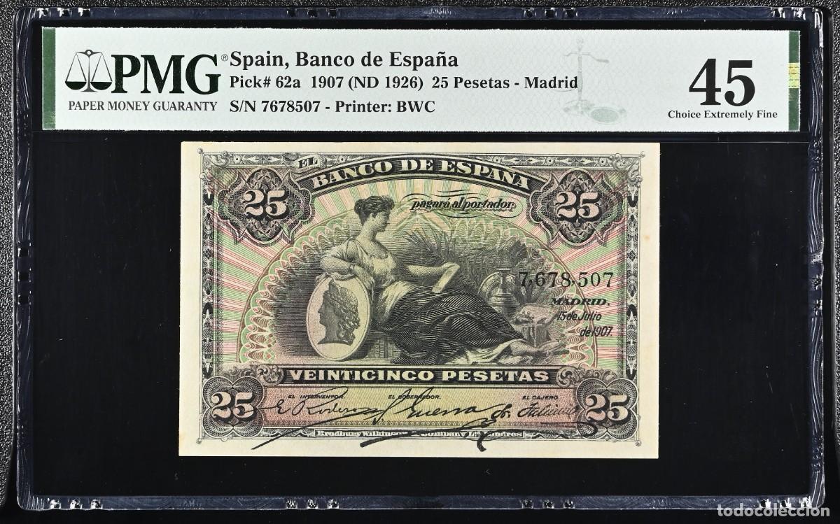 Billetes espa&ntilde;oles: CL&Aacute;SICO ALEGOR&Iacute;AS PRECIOSO PMG 45|SOLO ACEPTO PAYPAL| BILLETE 25 PESETAS 1907 LEER DESCRIPCION